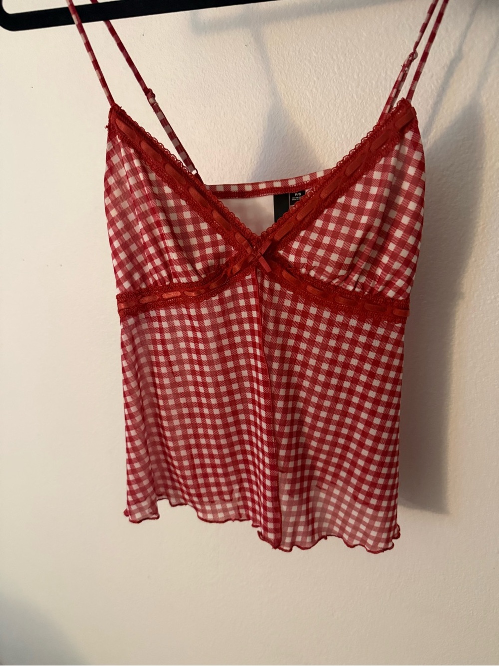 Garage Red Gingham Lace-Trim Cami